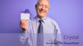  Presentation with face identification - PPT theme with senior-grey-haired-business-man background and a light blue colored foreground