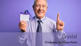 Presentation with face identification - Colorful slide deck enhanced with senior-grey-haired-business-man backdrop and a light blue colored foreground