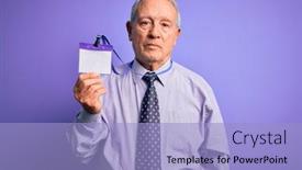  Presentation with face identification - Cool new PPT theme with senior-grey-haired-business-man backdrop and a light blue colored foreground