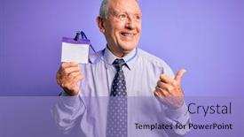  Presentation with face identification - PPT theme featuring senior-grey-haired-business-man background and a light blue colored foreground