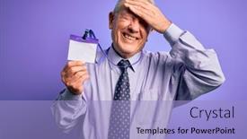  Presentation with face identification - Slide deck with senior-grey-haired-business-man background and a light blue colored foreground