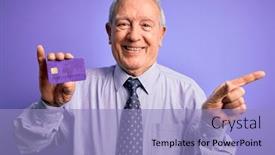  Presentation with purple business - Presentation theme having senior-grey-haired-business-man background and a light blue colored foreground