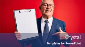  Presentation with red grey - Slide set consisting of senior-grey-haired-business-man background and a ocean colored foreground