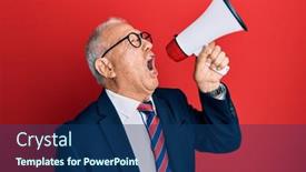  Presentation with red white grey - Colorful slides enhanced with senior-grey-haired-businessman-screaming backdrop and a ocean colored foreground
