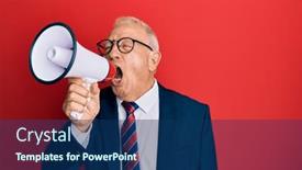  Presentation with red grey - Amazing presentation design having senior-grey-haired-businessman-screaming backdrop and a ocean colored foreground