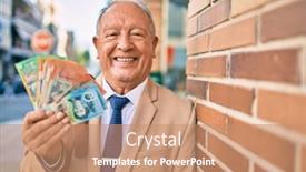  Presentation with australian - PPT layouts having senior-grey-haired-businessman-smiling background and a coral colored foreground