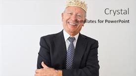  Presentation with king crown - Beautiful theme featuring senior grey-haired businessman wearing crown king over isolated white background happy face smiling with crossed arms looking at the camera positive person backdrop and a lemonade colored foreground