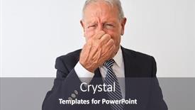  Presentation with breath - Presentation design enhanced with senior grey-haired businessman wearing suit standing over isolated white background smelling something stinky and disgusting intolerable smell holding breath with fingers on nose bad smells background and a dark gray colored foreground