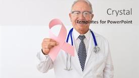  Presentation with cancer - PPT layouts featuring old fashioned hospital - senior grey-haired doctor man holding background and a lemonade colored foreground