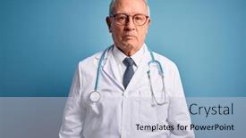  Presentation with grey - Slides featuring senior-grey-haired-doctor-man background and a light gray colored foreground