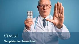  Presentation with grey - Cool new slide deck with senior-grey-haired-doctor-man backdrop and a ocean colored foreground