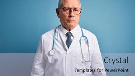  Presentation with grey - Presentation design having senior-grey-haired-doctor-man background and a lemonade colored foreground