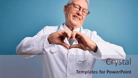  Presentation with heart medical - Presentation theme having senior-grey-haired-doctor-man background and a light blue colored foreground
