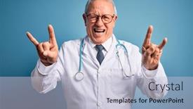  Presentation with rock star - Presentation theme featuring senior-grey-haired-doctor-man background and a lemonade colored foreground