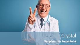  Presentation with medical sign - Presentation theme featuring senior-grey-haired-doctor-man background and a teal colored foreground