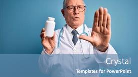  Presentation with pharmaceutical - Presentation theme featuring senior-grey-haired-doctor-man background and a teal colored foreground