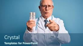  Presentation with pharmaceutical - Cool new presentation theme with senior-grey-haired-doctor-man backdrop and a ocean colored foreground