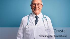  Presentation with grey - Audience pleasing presentation theme consisting of senior-grey-haired-doctor-man backdrop and a light blue colored foreground