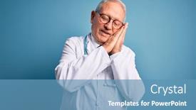 Presentation with medical smiling doctor - Audience pleasing presentation consisting of senior-grey-haired-doctor-man backdrop and a teal colored foreground
