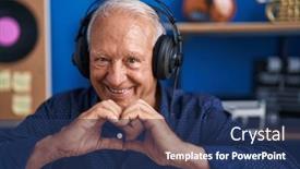  Presentation with music studio - PPT layouts featuring senior-grey-haired-man-artist background and a ocean colored foreground