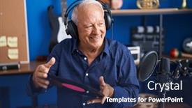  Presentation with music vinyl - Slide deck consisting of senior-grey-haired-man-artist background and a navy blue colored foreground