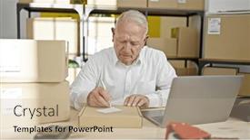  Presentation with senior worker - Theme featuring senior-grey-haired-man-ecommerce and a coral colored foreground