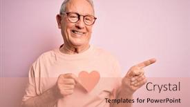  Presentation with shape heart - Slide set featuring senior-grey-haired-man-holding background and a coral colored foreground