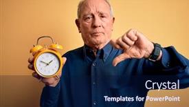  Presentation with vintage clock - Slide deck enhanced with senior-grey-haired-man-holding background and a navy blue colored foreground