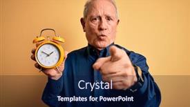  Presentation with vintage clock - Amazing presentation theme having senior-grey-haired-man-holding backdrop and a navy blue colored foreground
