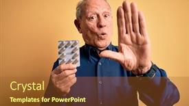  Presentation with defense - Colorful slide set enhanced with senior-grey-haired-man-holding backdrop and a red colored foreground