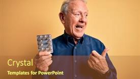  Presentation with grey - Beautiful presentation design featuring senior-grey-haired-man-holding backdrop and a red colored foreground