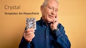  Presentation with drugs - Presentation design consisting of senior-grey-haired-man-holding background and a yellow colored foreground