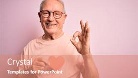 Presentation with shape heart - Colorful presentation enhanced with senior-grey-haired-man-holding backdrop and a coral colored foreground