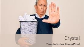  Presentation with bin - Audience pleasing presentation design consisting of senior-grey-haired-man-holding backdrop and a lemonade colored foreground