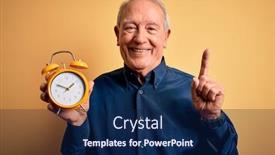  Presentation with clock gear idea - PPT layouts consisting of senior-grey-haired-man-holding background and a navy blue colored foreground