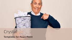  Presentation with bin - Audience pleasing presentation theme consisting of senior-grey-haired-man-holding backdrop and a soft green colored foreground