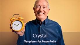  Presentation with vintage clock - Presentation theme featuring senior-grey-haired-man-holding background and a navy blue colored foreground
