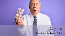  Presentation with fear - Colorful presentation theme enhanced with senior-grey-haired-man-holding backdrop and a light blue colored foreground