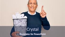  Presentation with bin - Colorful PPT theme enhanced with senior-grey-haired-man-holding backdrop and a navy blue colored foreground