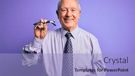  Presentation with correction - Amazing PPT theme having senior-grey-haired-man-holding backdrop and a light blue colored foreground