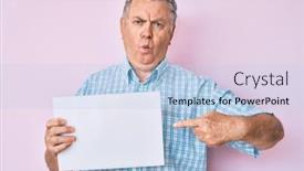  Presentation with blank - Audience pleasing theme consisting of senior-grey-haired-man-holding backdrop and a light blue colored foreground