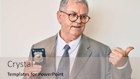  Presentation with detective - Theme enhanced with senior-grey-haired-man-holding background and a soft green colored foreground