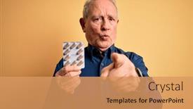  Presentation with drugs - Colorful presentation design enhanced with senior-grey-haired-man-holding backdrop and a coral colored foreground