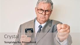  Presentation with detective - Cool new PPT theme with senior-grey-haired-man-holding backdrop and a soft green colored foreground