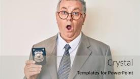 Presentation with detective - Amazing presentation design having senior-grey-haired-man-holding backdrop and a light gray colored foreground