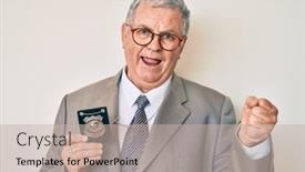  Presentation with detective - PPT layouts enhanced with senior-grey-haired-man-holding background and a mint green colored foreground