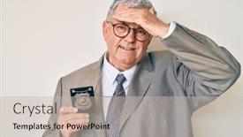  Presentation with detective - Amazing PPT theme having senior-grey-haired-man-holding backdrop and a soft green colored foreground