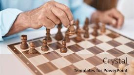  Presentation with chess - PPT theme featuring senior-grey-haired-man-playing background and a coral colored foreground