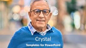  Presentation with grey - Presentation enhanced with senior-grey-haired-man-smiling background and a teal colored foreground