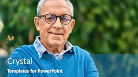  Presentation with college education happy smiling - Slide set having senior-grey-haired-man-smiling background and a teal colored foreground